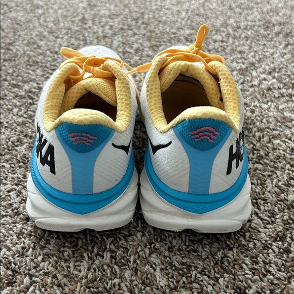 Hoka One One Clifton 9 White and Yellow Athletic Shoes - Picture 6 of 15